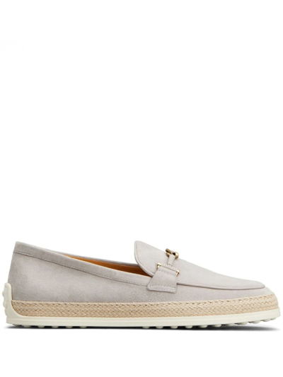 Shop Tod's Loafers In Suede In Gray