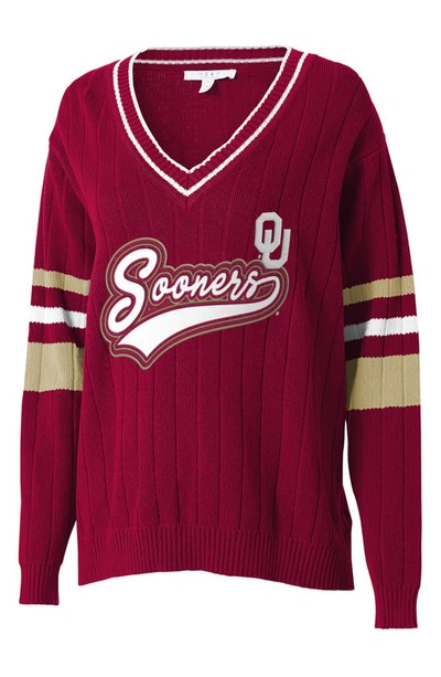 Shop Wear By Erin Andrews University V-neck Cotton Sweater In U. Of Oklahoma