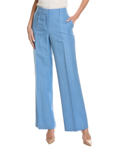 Shop Lafayette 148 New York Sullivan Silk & Linen-blend Pant In Blue