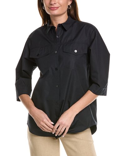 Shop Lafayette 148 New York Button Front Shirt In Navy