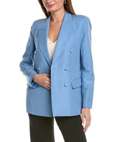 Shop Lafayette 148 New York Silk & Linen-blend Blazer In Blue
