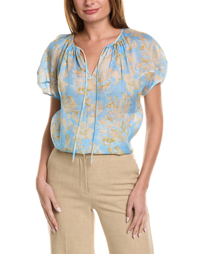 Shop Lafayette 148 New York Pleated Neck Blouse In Blue