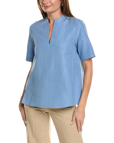 Shop Lafayette 148 New York Raleigh Silk & Linen-blend Blouse In Blue