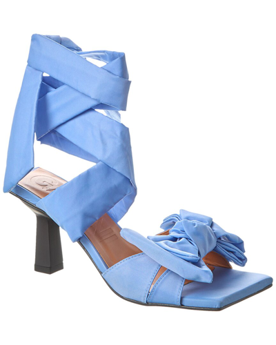 Shop Ganni Soft Bow Satin Sandal In Blue