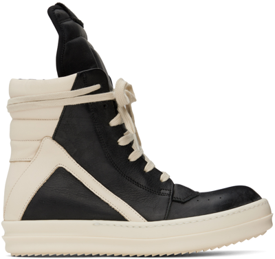 Shop Rick Owens Black Geobasket Sneakers In 0911 Black/milk/milk