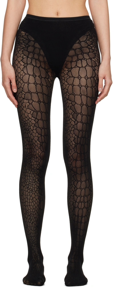 Shop Alaïa Black Croco Tights In 995 - Noir Alaia