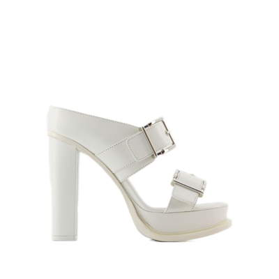Shop Alexander Mcqueen Leath S.leath Sandals - Leather - Ivory/silver In White