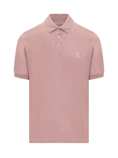 Shop Brunello Cucinelli Cotton Piquet Polo With Logo In Pink