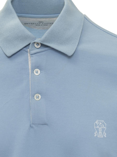 Shop Brunello Cucinelli Cotton Piquet Polo With Logo In Blue