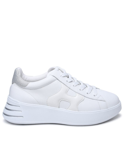Shop Hogan White Leather Rebel Sneakers