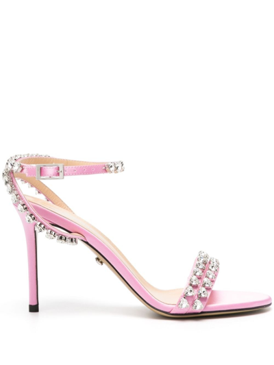 Shop Mach & Mach 100mm Leather Sandals - Women's - Cotton/calf Leather/crystal In Pink