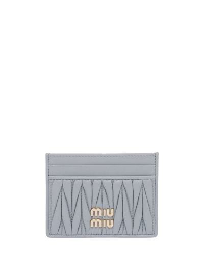 Shop Miu Miu Matelassé Nappa-leather Card Holder In Fiordaliso
