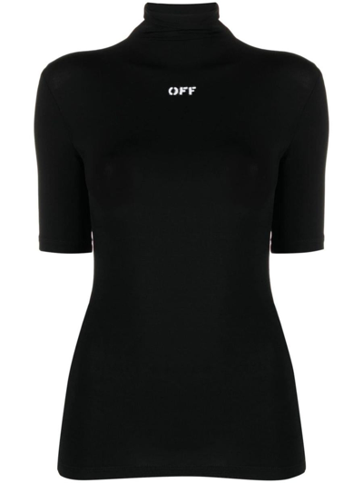 Shop Off-white Logo-print High-neck T-shirt In Black White