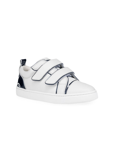 Shop Christian Louboutin Little Kid's Funnyto Scratch Patent-trim Sneakers In White Navy