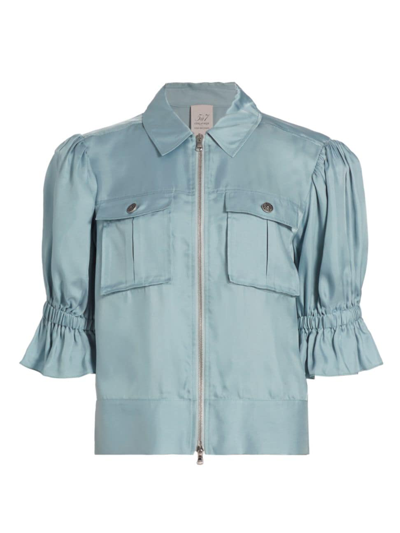 Shop Cinq À Sept Women's Holly Puff-sleeve Utility Jacket In Echo Blue