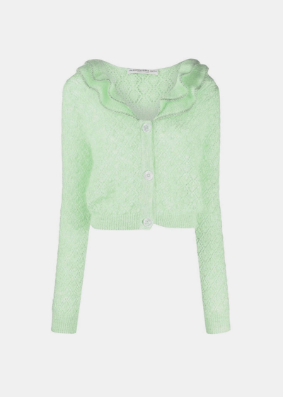 Shop Alessandra Rich Green Mohair Lace Knit Cardigan