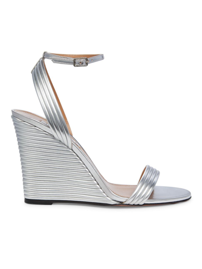 Shop Aquazzura Women's Wow 95mm Metallic Wedge Sandals In Silver
