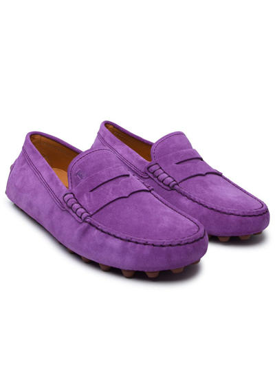 Shop Tod's Purple Suede Loafers In Violet