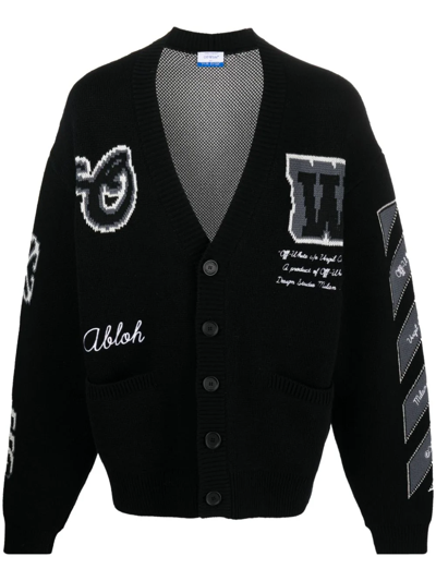 Shop Off-white Men Varsity Knit Cardigan In 1010 Black Blac