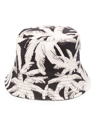 Shop Palm Angels Men Allover Palms Bucket Cap In 1003 Black Off White