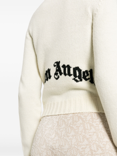Shop Palm Angels Women Curved Logo Sweater In 0310 Off White Black