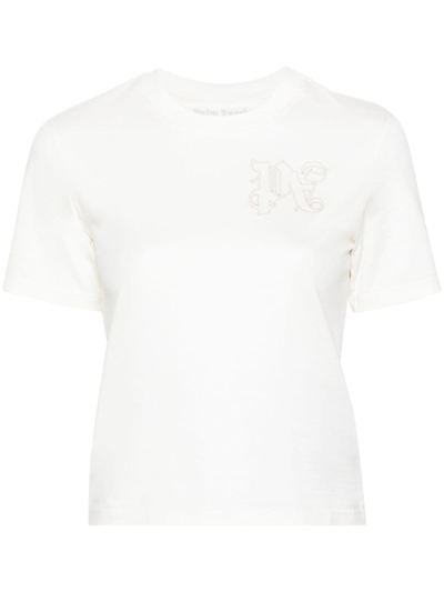 Shop Palm Angels Women Monogram Fitted Tee In 0303 Off White Off White