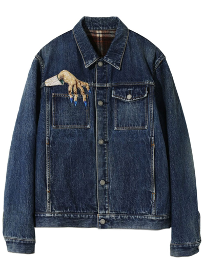 Shop Undercover Men Embroidered Patch Denim Jacket In Indigo