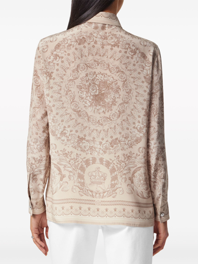 Shop Versace Women Informal Shirt Baroque Print Crepe De Chine Fabric In 5k380 Sand