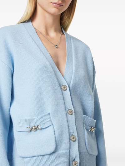 Shop Versace Women Knit Sweater Interlock In 1vd50 Pale Blue