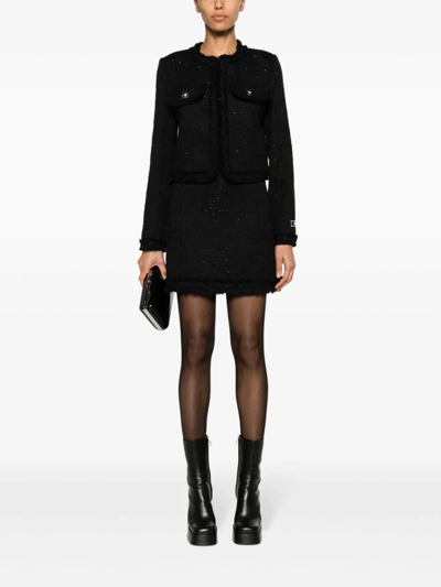 Shop Versace Women Skirt Cotton Mix Summer Tweed Fabric In 1b000 Black