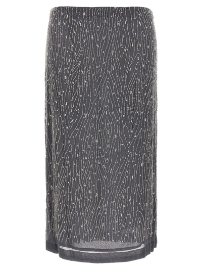 Shop P.a.r.o.s.h . Sequin Embellished Midi Skirt In Grey
