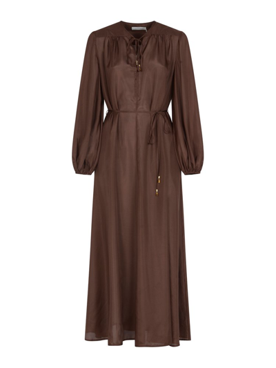 Shop Zimmermann Tied Waist Dress In Brown