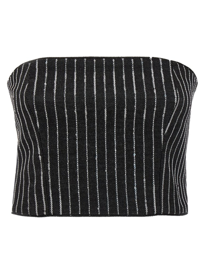 Shop Rotate Birger Christensen Rotate Pinstriped Strapless Cropped Top In Multi