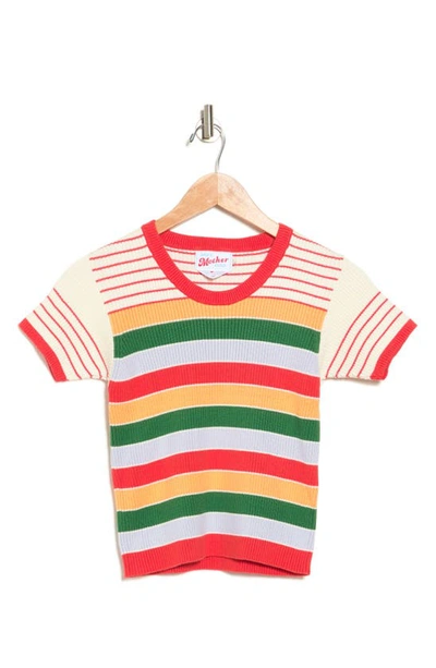 Shop Mother Itty Bitty Ribbed Knit Top In Rainbow Multi Stripe