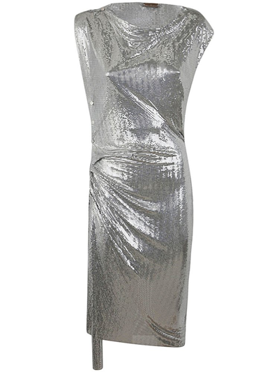 Shop Rabanne Paco  Mesh Draped Dress In Silver
