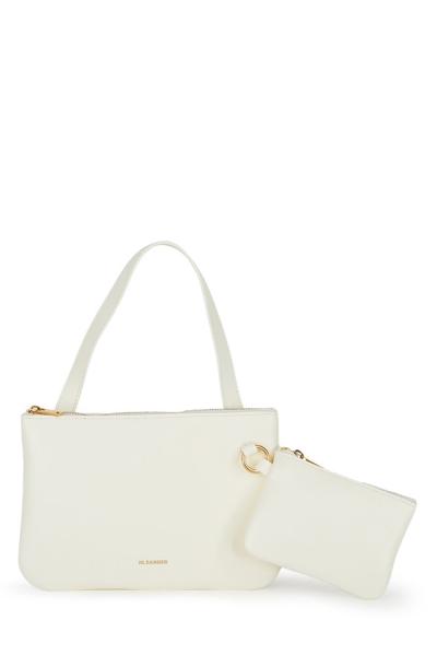 Shop Jil Sander Logo Stamp Zipped Shoulder Bag In White