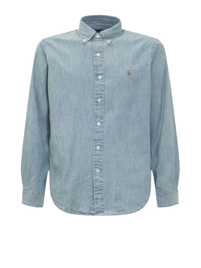 Shop Polo Ralph Lauren Logo Embroidered Buttoned Shirt In Blue