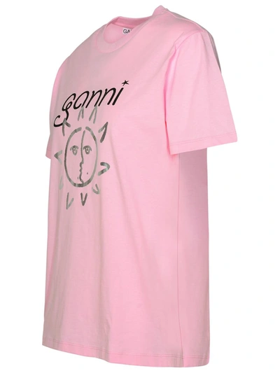 Shop Ganni Pink Cotton T-shirt