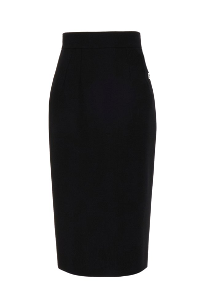Shop Dolce & Gabbana Logo Plaque Midi Skirt In Black