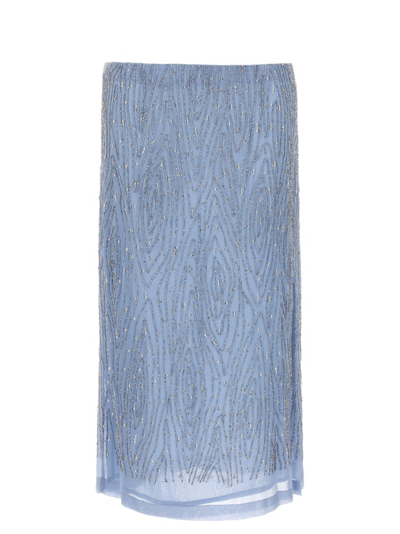 Shop P.a.r.o.s.h . Sequin Embellished Midi Skirt In Blue