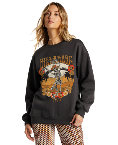 Shop Billabong Juniors' Energy And Wisdom Crewneck Sweatshirt In Off Black