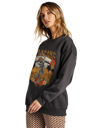 Shop Billabong Juniors' Energy And Wisdom Crewneck Sweatshirt In Off Black