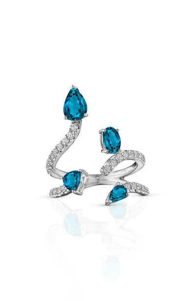 Shop Hueb Mirage Blue Topaz & Diamond 18k White Gold Ring