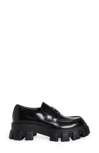 Prada Double Chocolate Triangle Logo Loafers In Nero