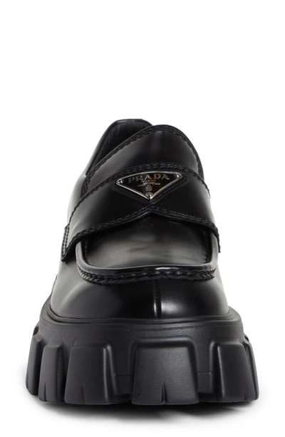 Prada Double Chocolate Triangle Logo Loafers In Nero