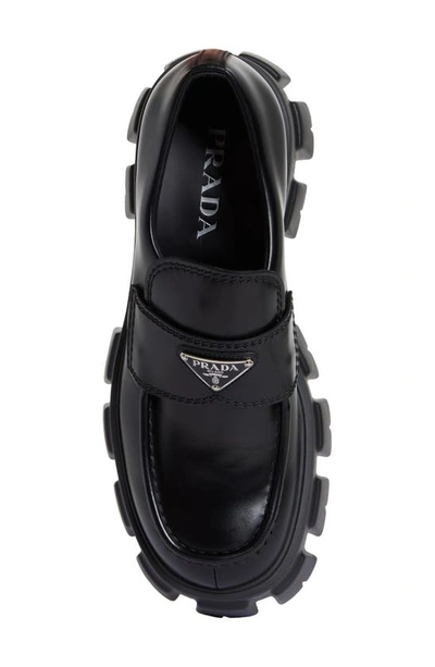 Prada Double Chocolate Triangle Logo Loafers In Nero