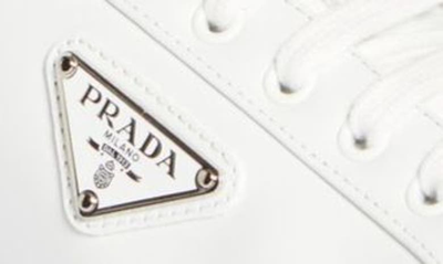 Shop Prada Lane Triangle Logo Low Top Leather Sneaker In Bianco