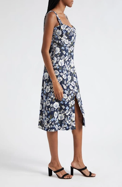 Shop Veronica Beard Colleen Floral Cotton Midi Dress In Line Floral Navy