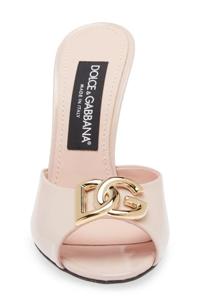 Shop Dolce & Gabbana Dg Logo Patent Slide Sandal In Light Pink