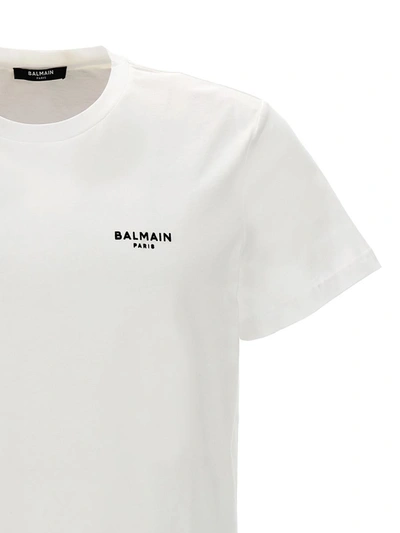 Shop Balmain Flocked Logo T-shirt In White/black